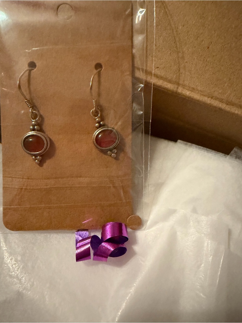 NWT Silver-Tone Carnelian Red Stone Drop Earrings Hand Crafted NEW